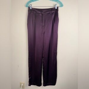 House of Harlow 1960 Size 2 Dark Purple Eggplant Satin High Rise Pants Wide Leg